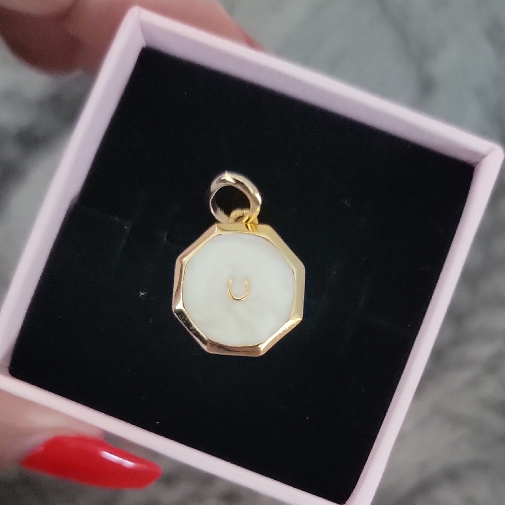 Pandora Gold and White ME Pendant Charm Horseshoe